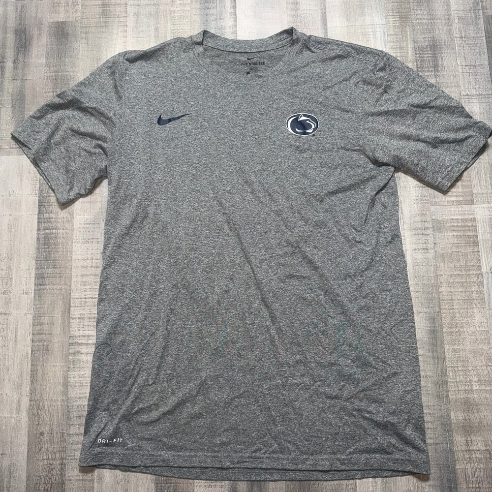 Nike Mens L Penn State Football Dri-Fit T Shirt Heather Gray Nittany Lions